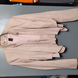 White House Black Market Flounce-Front Suede Jacket cropped light pink size m